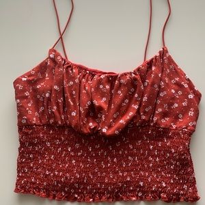 red cami tank top with white flowers